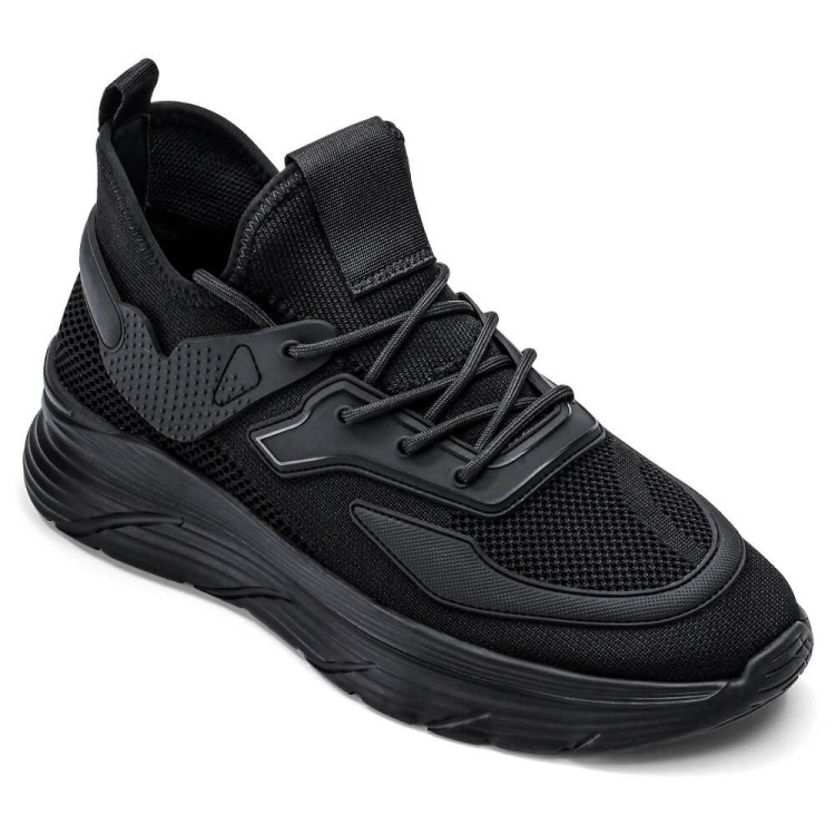 Black Knit Elevator Sneakers for Men...