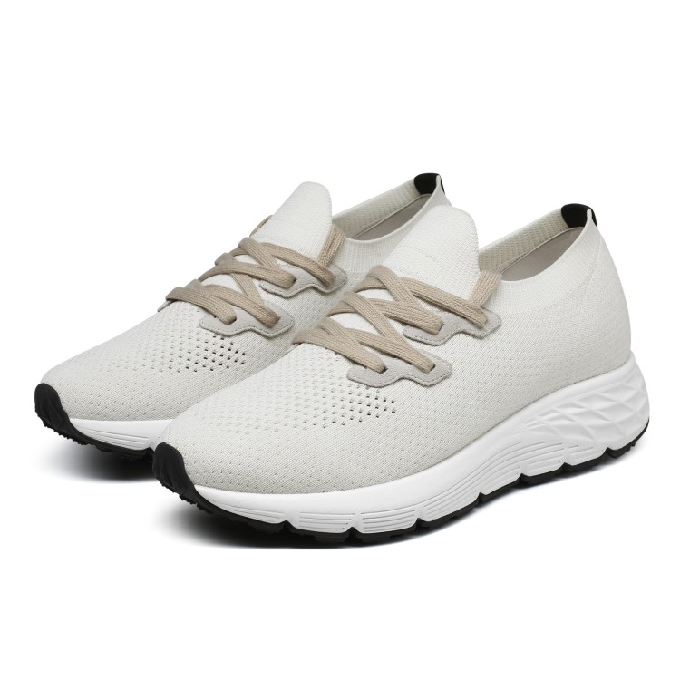 GoldMoral Height Increasing Shoes Off White Knit Men's Elevator Sneakers 7 CM / 2.76 Inches