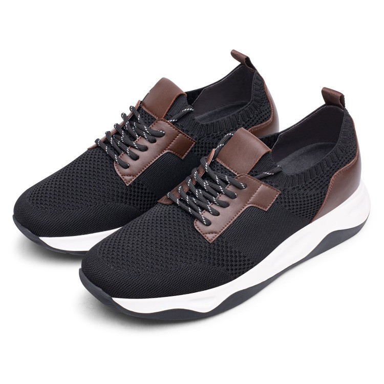 Goldmoral Men Black Knit Fabric Elevator Sneakers Outdoor Casual Height Increasing Shoes 8CM / 3.15Inches