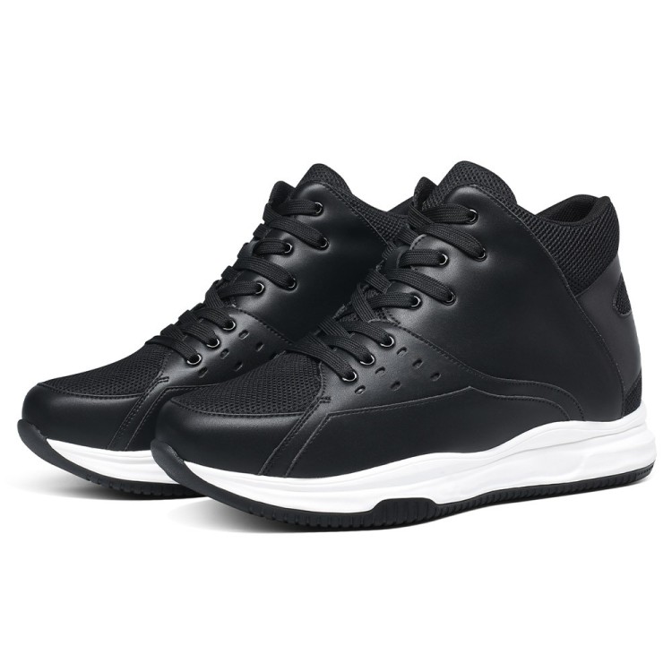 Goldmoral 9.5cm / 3.74 Inches Height Increasing Sneakers Black Leather High Top Sneakers that Add Height